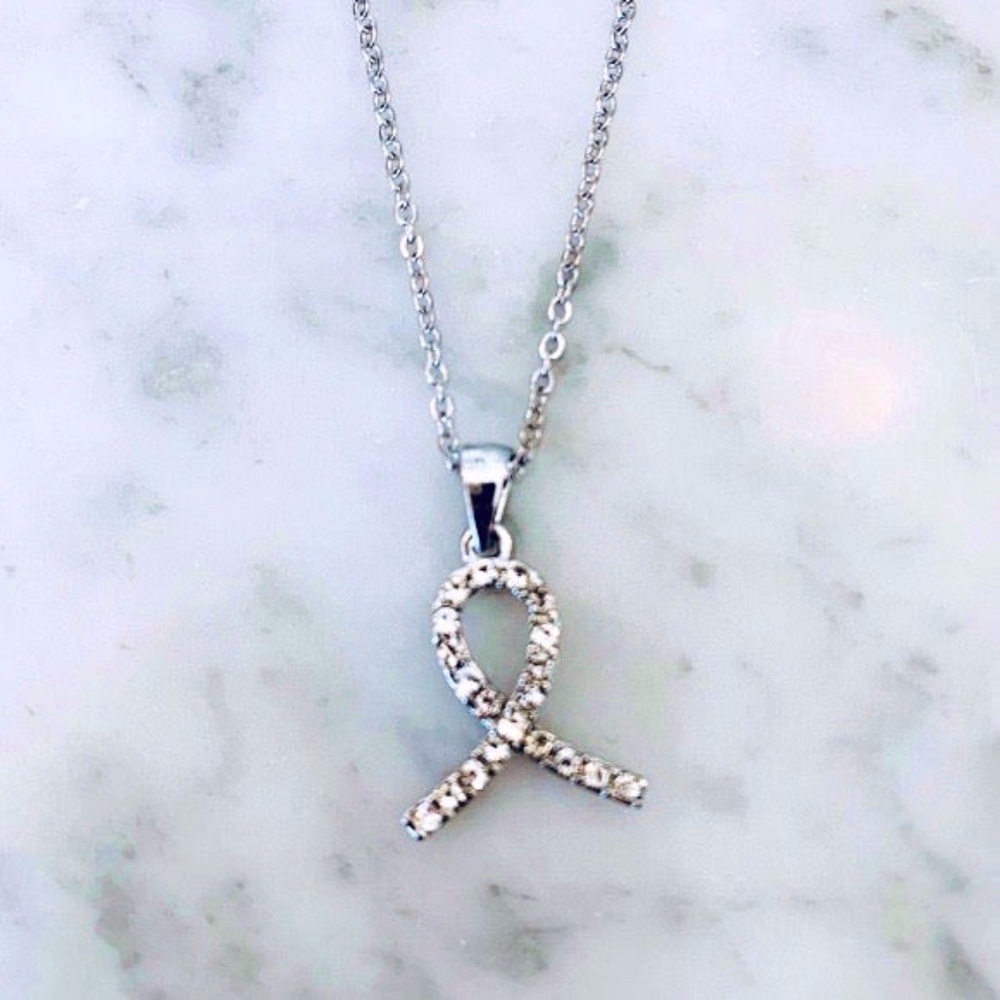 Cancer Ribbon CZ Rhinestone Necklace